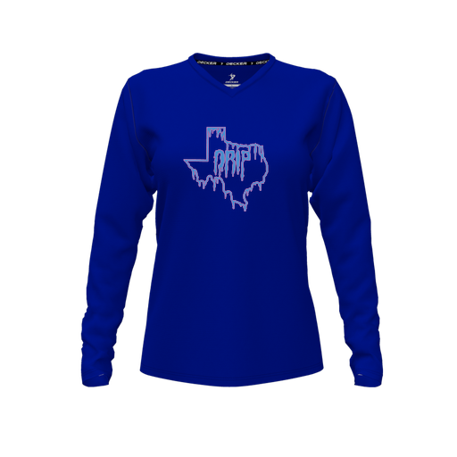 [FTLVCFRY-FYXS-LOGO2] Decker Comfort T-Shirt (Female Youth XS, Royal, V Neck, Logo 2, Long Sleeve)