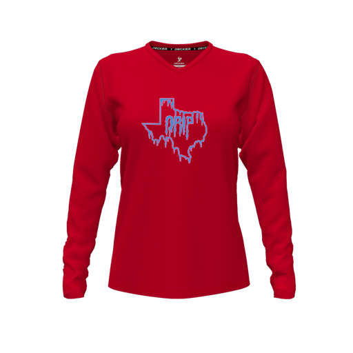 [FTLVCFRD-FYXS-LOGO2] Decker Comfort T-Shirt (Female Youth XS, Red, V Neck, Logo 2, Long Sleeve)