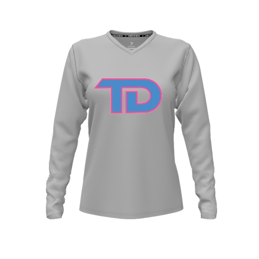 [FTLVPTGY-FYXS-LOGO1] Decker Performance T-Shirt (Female Youth XS, Gray, V Neck, Logo 1, Long Sleeve)