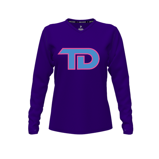 [FTLVPTPP-FYXS-LOGO1] Decker Performance T-Shirt (Female Youth XS, Purple, V Neck, Logo 1, Long Sleeve)