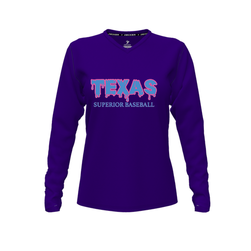 [FTLVPTPP-FYXS-LOGO3] Decker Performance T-Shirt (Female Youth XS, Purple, V Neck, Logo 3, Long Sleeve)